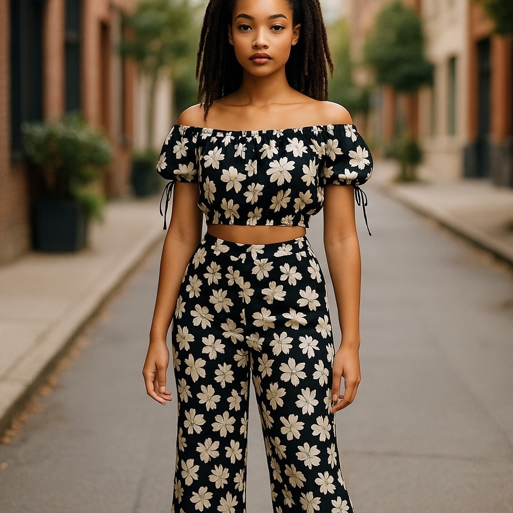 Floral Black and White Women's Jumpsuit